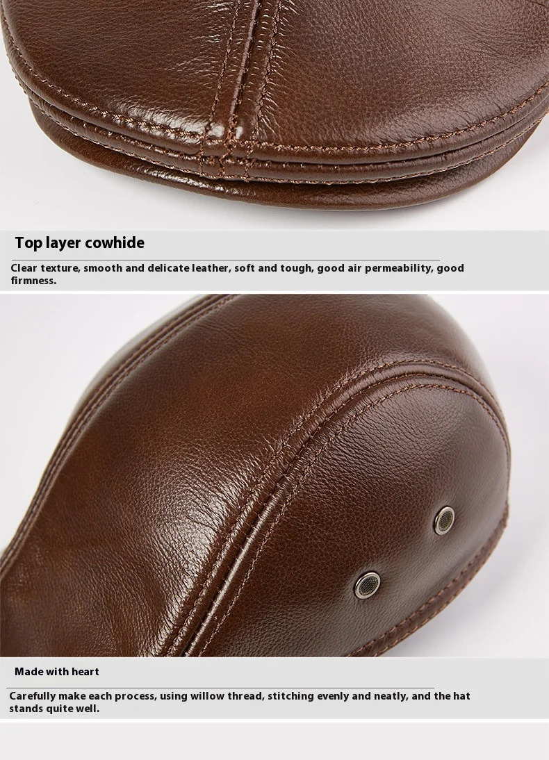2025 Genuine Leather Beret Hat for Men Warm Windproof Winter Cap Fashion Gentleman ed Cap Vintage Stylish Driver Hat Gift 260205