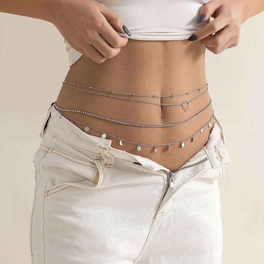 Boho Vintage Multilayer Crystal Shiny Waist Chain Women's Round Sequin Pendant Beads Heart Shape Beach Body With Fashion Jewelry X260209