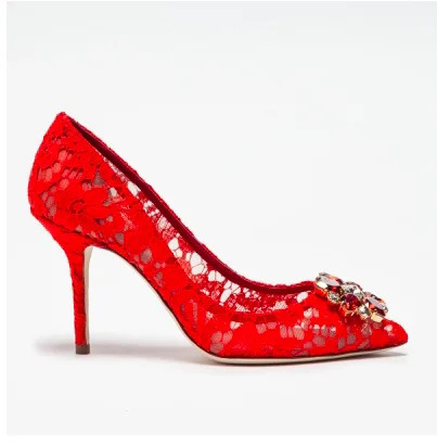 Pointed stiletto lace Pumps high heel wedding shoes comfortable 260208