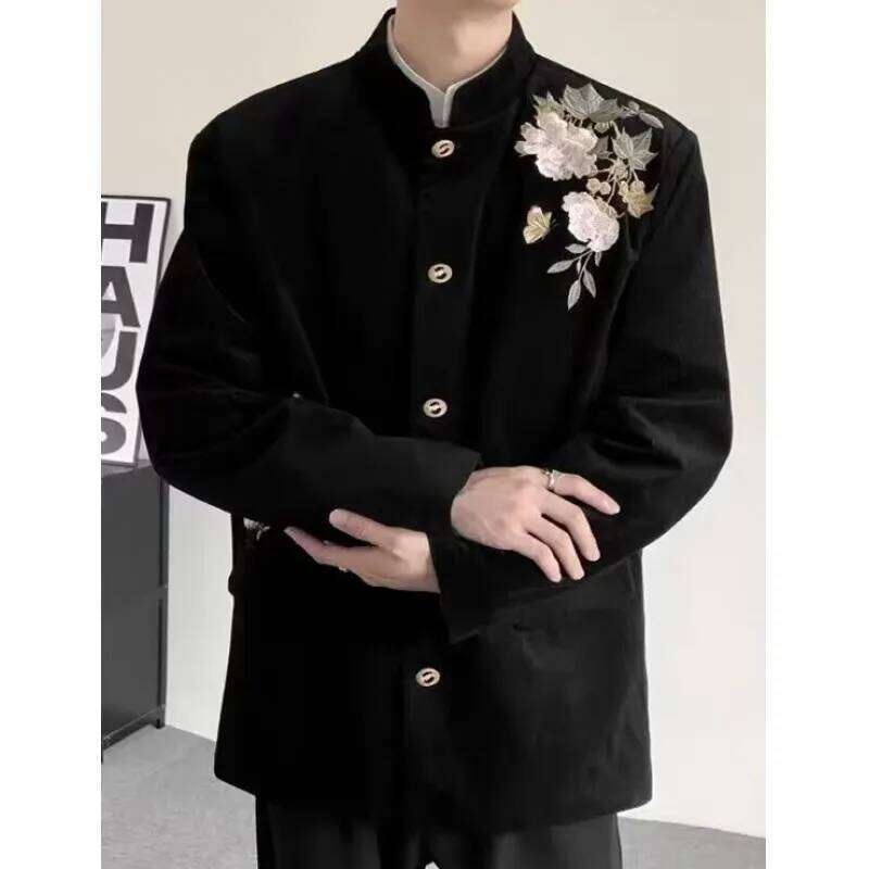 Mardi Hefxessdr Spring Chinese Style Tang Suits Men Balck Wedding Suit Jacket Man Embroidery Flower Male Traditional Kung Fu Coats