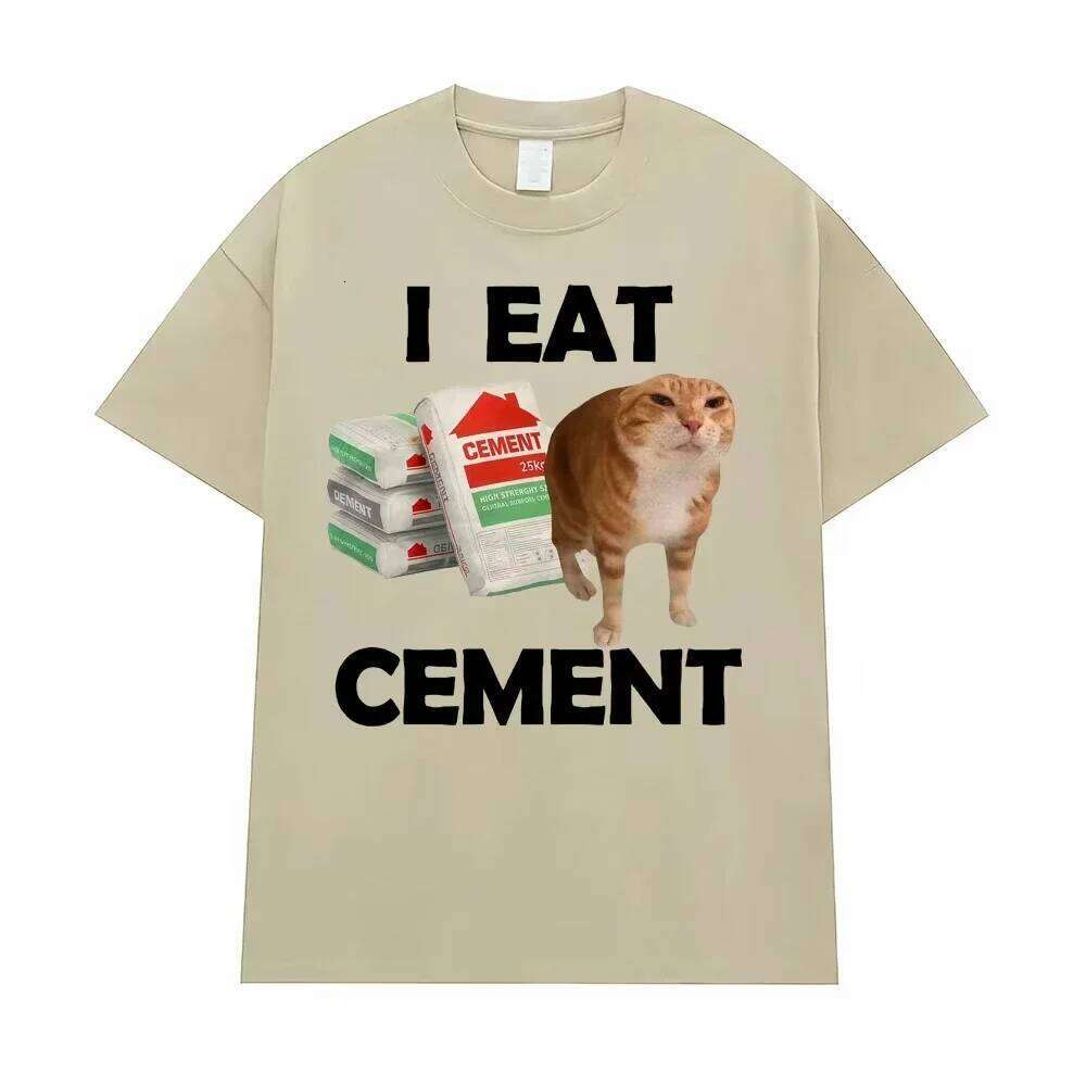 I Eat Cement Cursed Cat T Funny Meme Graphic Tee Shirt Fashion Casual Humor Vintage T-shirts Streetwear Women Summer X260209