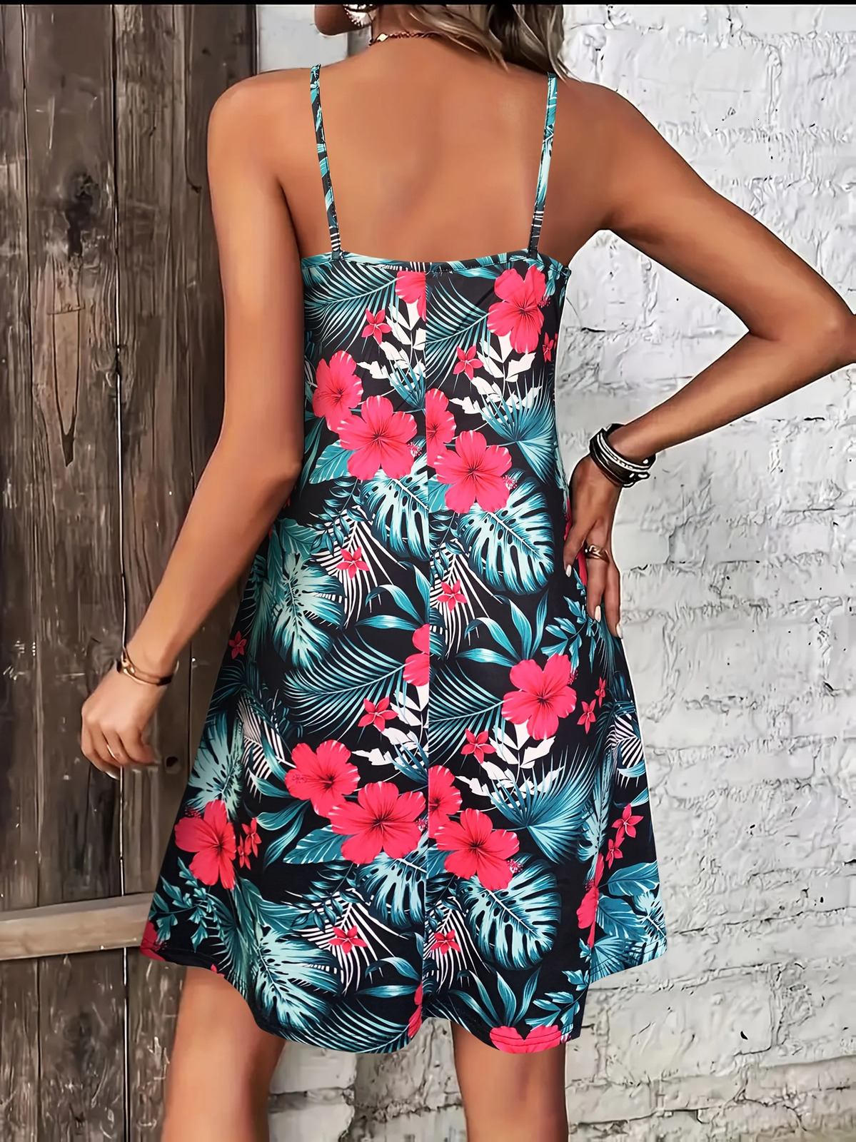 Summer Vacation Style Print V-Neck Spaghetti Strap DressCamisole Dress for vacation outfitsbohemia dresses for women summer 260118