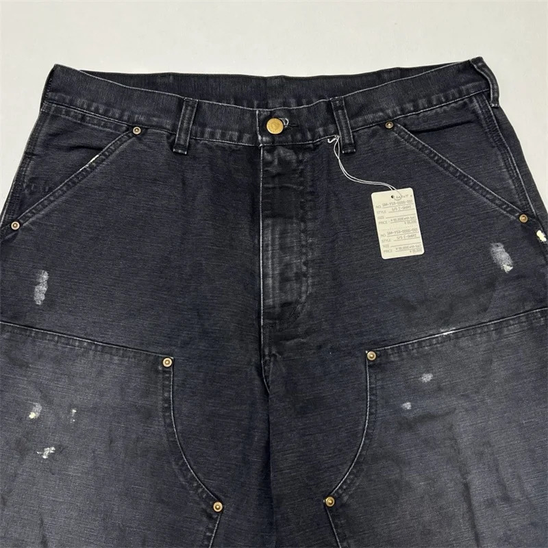 Wash Damaged SAINT Mxxxxxx Black Denim Shorts Men Women 11 Quality Oversized Retro Jeans 260208