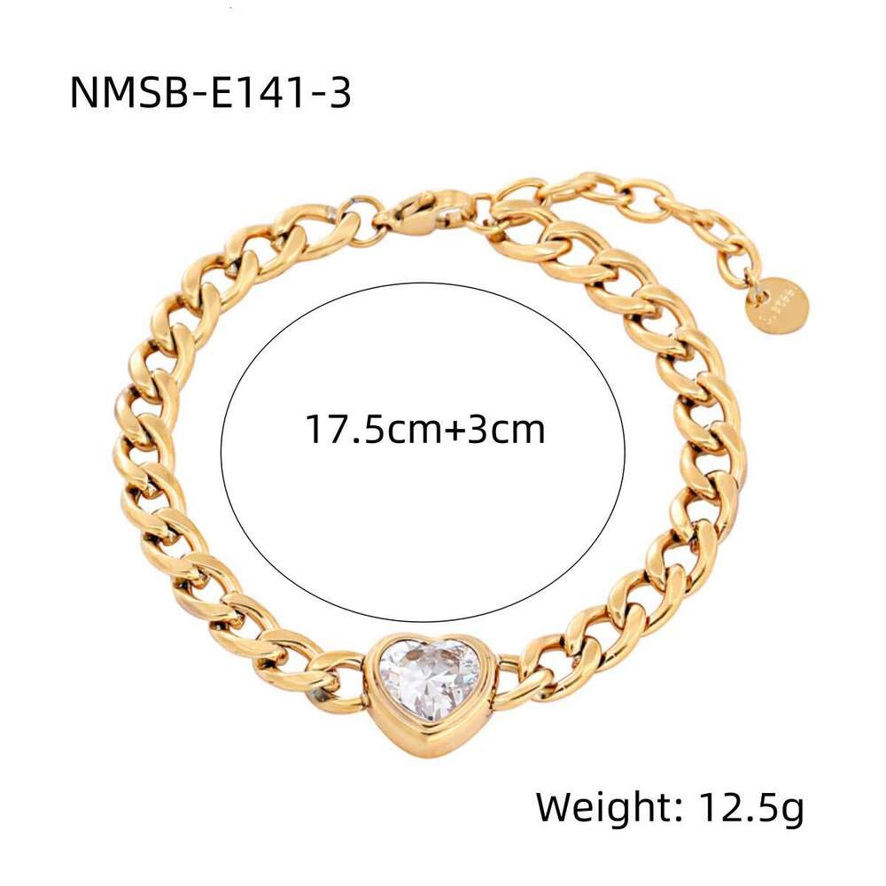 Heart-Shaped Colored Zirconium Titanium Alloy Bracelet Women's Bracelet 18K Vacuum-Plated Gold Fashion Stainless Steel Jewelry