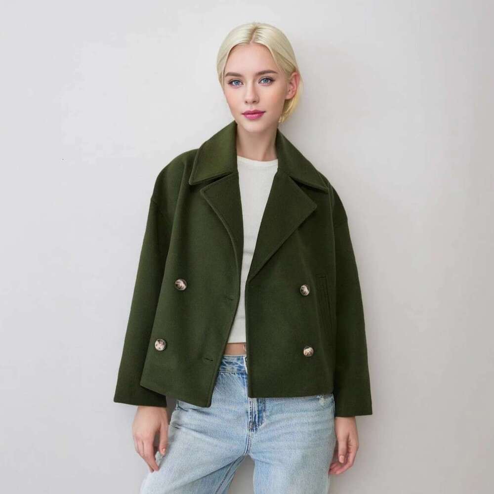 New autumn coat, European and American style, fashionable, simple, versatile, double-breasted women's woolen coat