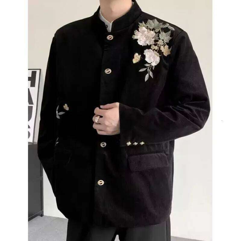 Mardi Hefxessdr Spring Chinese Style Tang Suits Men Balck Wedding Suit Jacket Man Embroidery Flower Male Traditional Kung Fu Coats