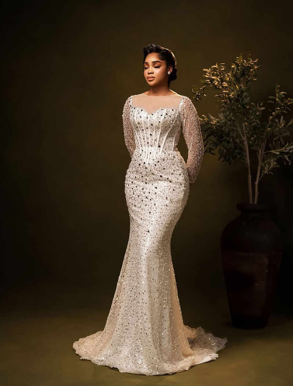 Elegant Sequins Mermaid Wedding Dresses Jewel Long Sleeve Bridal Gowns Beaded Sweep Train Vestidos De Novia Customized
