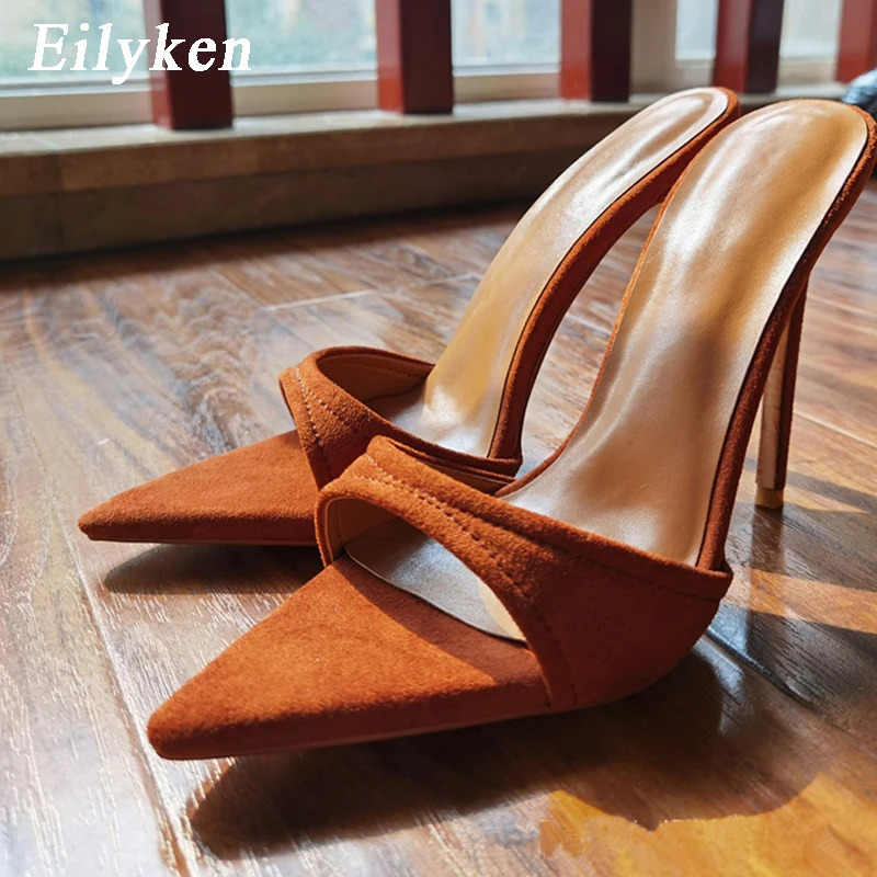 Eilyken Fashion Women Slippers Pointed Toe High Heels Sandals Sexy Stripper Party Slides Mule Ladies Shoes Size 3542 260208