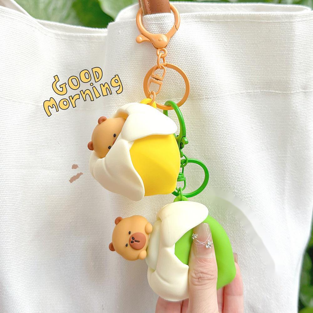 Squishy Cute Banana Capybara Pendant Fun Stress Relief Capybara Bag Charm Car Keychain