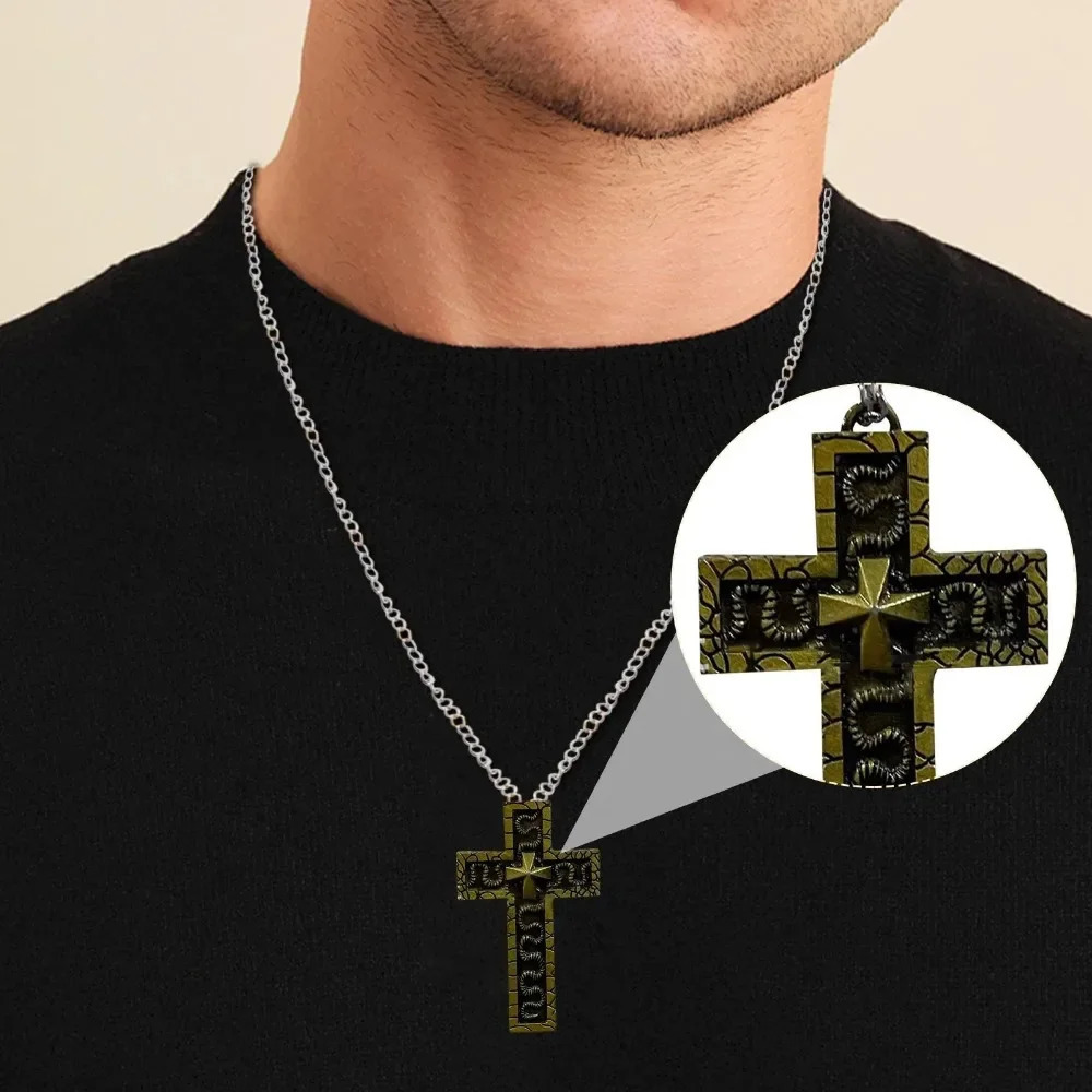 With Secret Compartment Cross Necklace Vintage Gothic Punk Hidden Thanos Squid Openable Pendant Locket Neck Chain Choker Game 260124