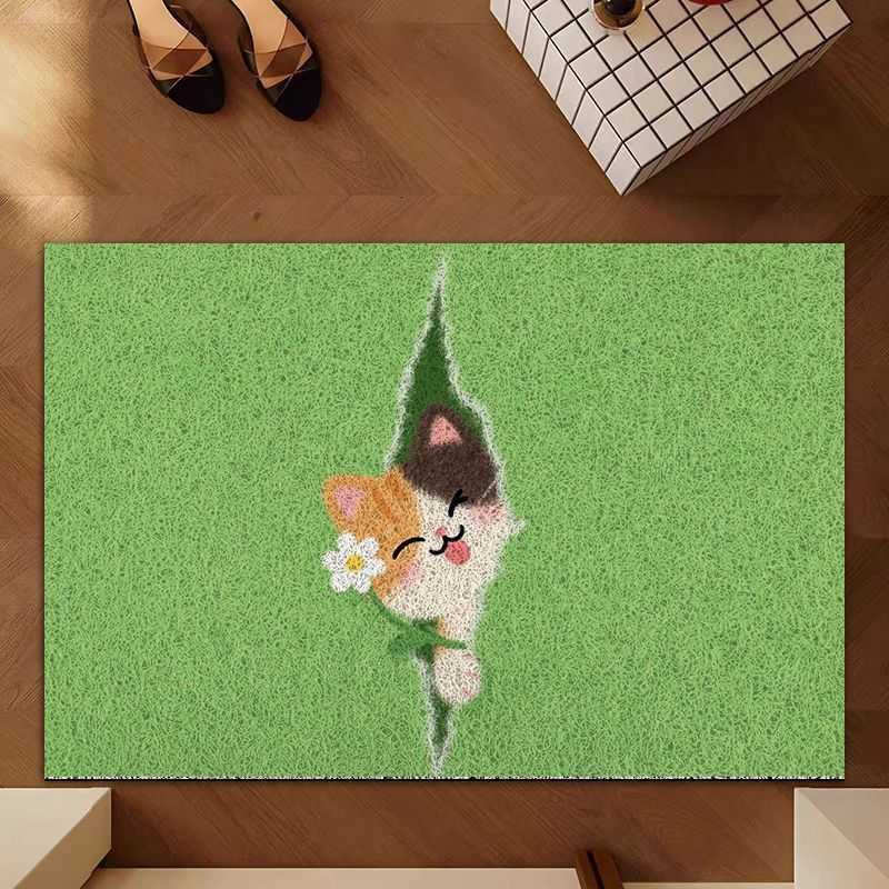 Ins-style cute cat peeking out entrance door silk loop doormat dust-removing non-slip dirt-resistant easy to clean S260207