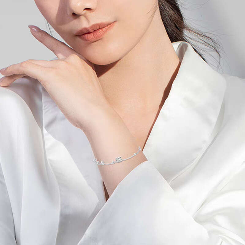 Double Layer Inlaid Diamond Bracelet for Women Silver Plated Beads Simple Forest Style Ins Niche Design New Model