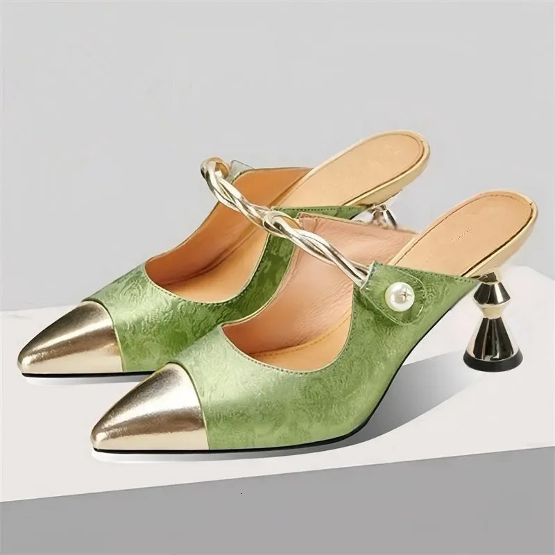 Cresfimix women cute sweet light weight green pointed toe slip on stiletto heel shoes lady casual beige fashion sexy ab795 260208