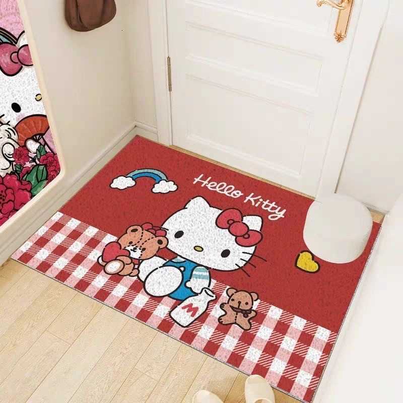 Hello Kitty entrance door silk loop mat cartoon anti-slip door mat dirt-resistant and dust-collecting foot mat S260207