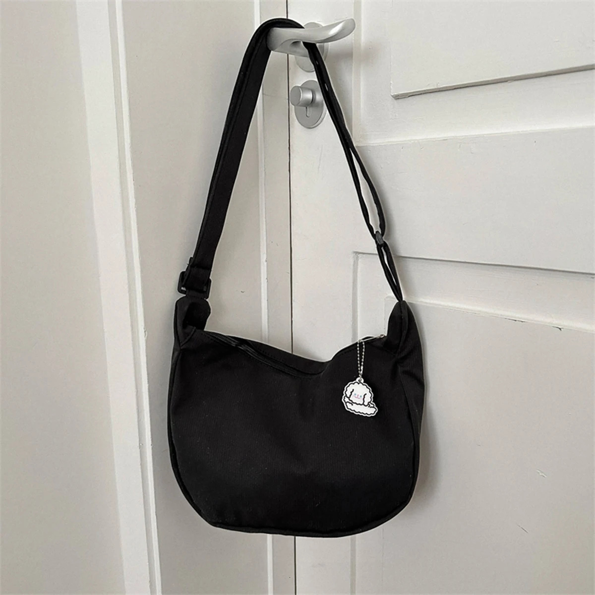 Minimalist Crossbody Bag with Puppy Pendant Spacious Stylish ScratchResistant Nylon Shoulder for Daily Essentials 260208