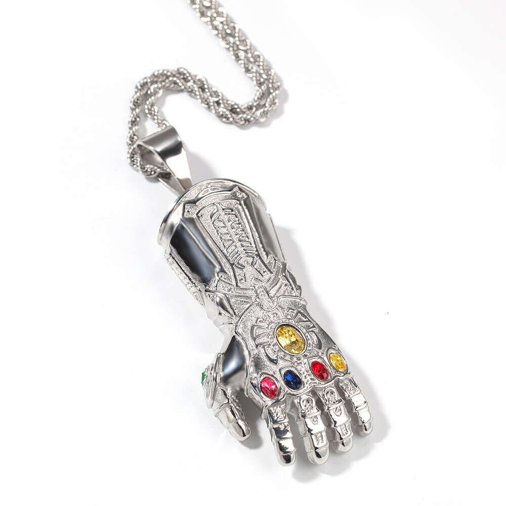 European and American Gold-Plated Diamond-Studded Thanos Infinity Gauntlet Pendant Street Fashion Hip-Hop Stainless Steel Twist Chain Accessories Whol