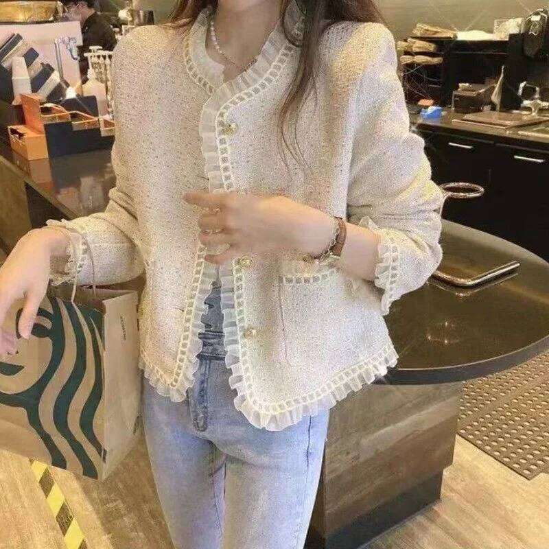 ZHE HAN Retro Mesh Splicing Tweed Top For Women's Jacket 2025 Spring New Socialite Temperament Xiaoxiangfeng Short Jackets Female Coat