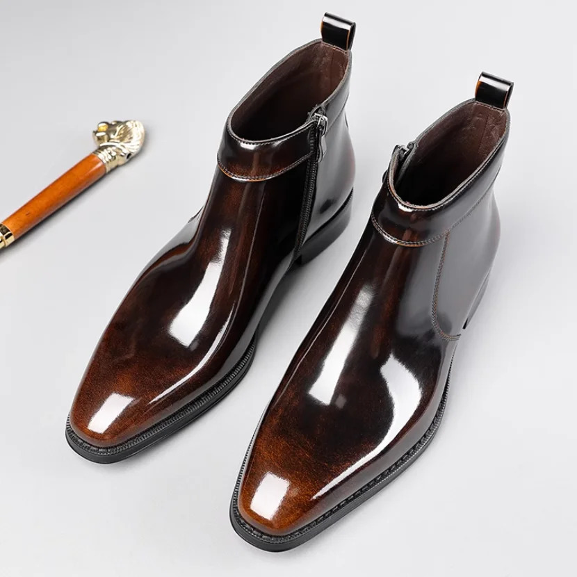 Mens British Style Chelsea Boots with Zipper Short High Leather Shaft for Business Look 260208