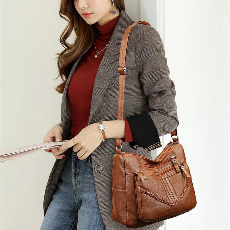 Vintage PU Crossbody Bag Retro Multi Layer Shoulder Womens Fashion Handbag Purse Female Work Travel Messenger 260208