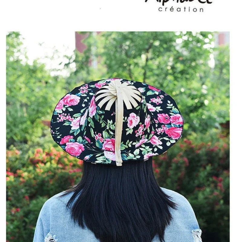 Bamboo fan hat folding portable versatile beach hat sun hat girls summer sun protection sun hat folding fan hat 260208
