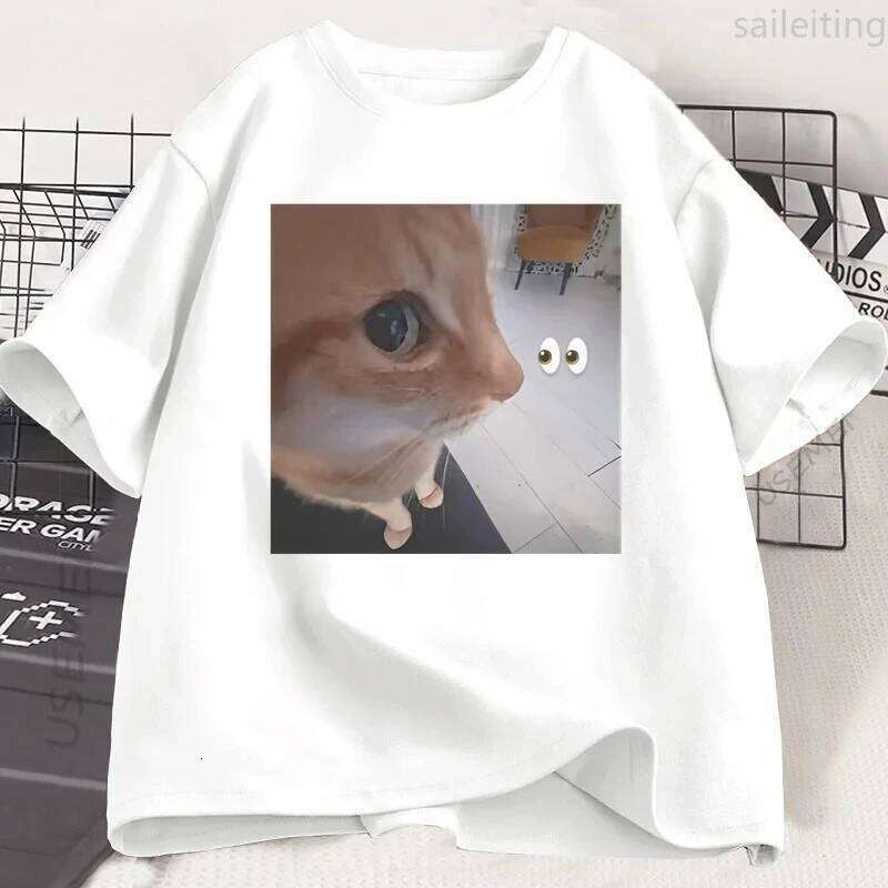 Silly Cat Meme T Shirt Funny Graphic Women Harajuku Short Sleeve Tshirt Oneck Summer Casual T-Shirt Streetwear Aesthetic Clothes X260209