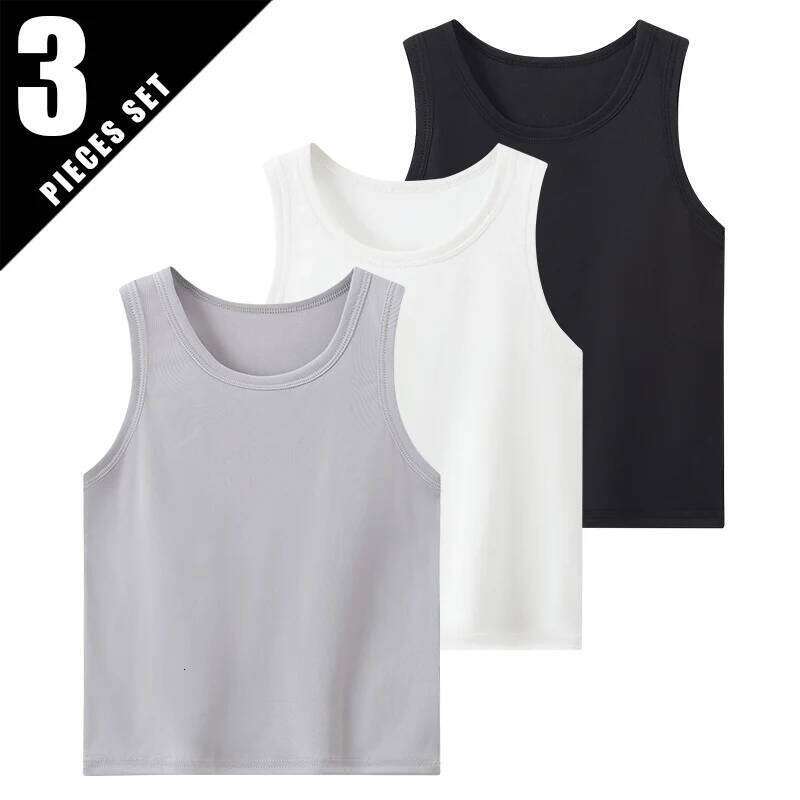 3-Pcs Children's Solid Color Classic Combination Vest Boy Casual Sports Bottoming Shirt Girl Soft And Comfortable Joker T-shirt 26Y0209