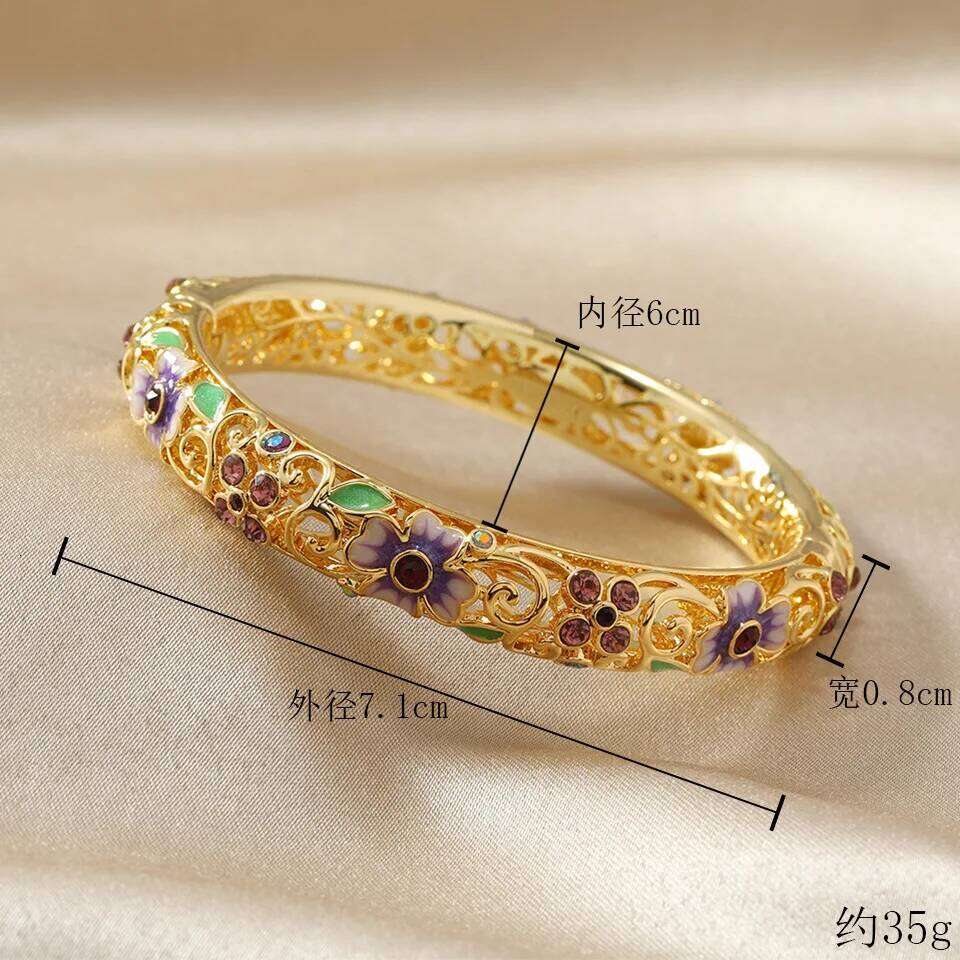 Bracelet Chinese Hand Painted Cloisonne Enamel with Gold Plated Italian Accents and Cubic Zirconia for Wedding Cultural Festival Jewellery High Qualit