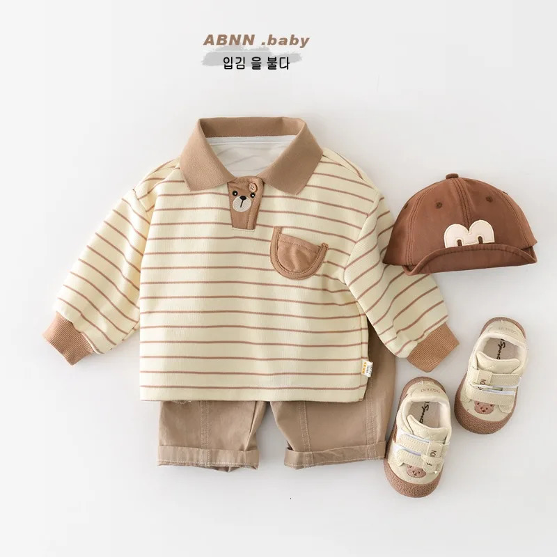 HoneyCherry Spring Kids Striped Polo Shirt - Unisex Casual Collared T-Shirt Korean Style Toddler Top Polo Kids Boys 260124