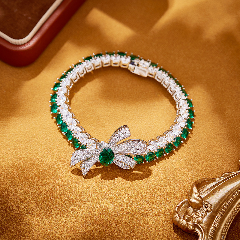Bracelet Bowknot Bracelet, Gold-Plated Double Chain, Color-Blocking Bracelet, Luxurious High-End Women's Evening Bracelet