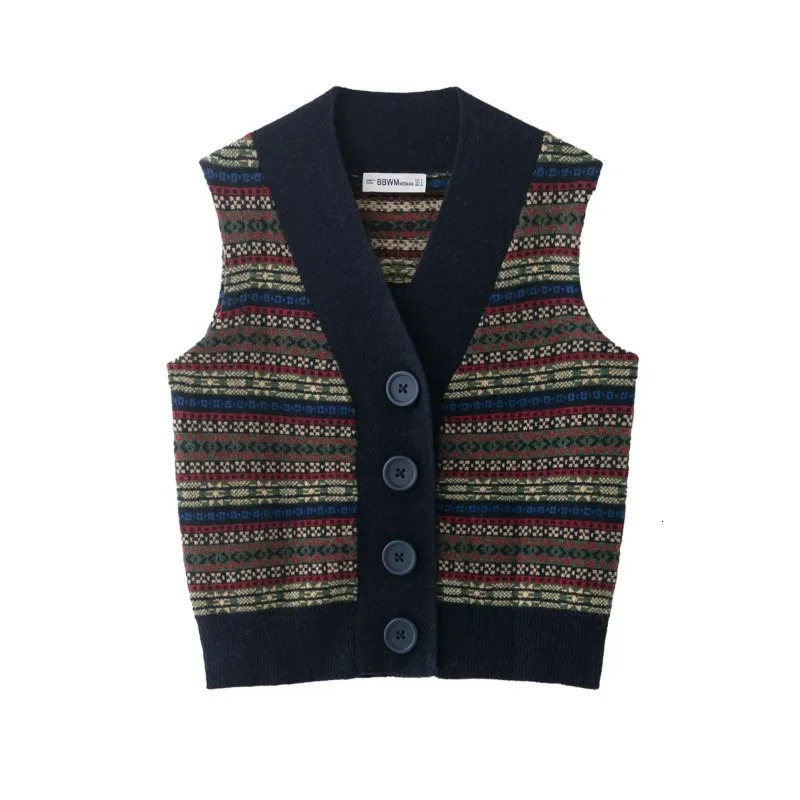 Women Wool Jacquard Knitted Vest Autumn Winter V Neck sleeveless Button Female Casual Fashion Waistcoat 260130