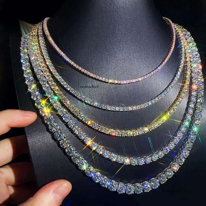 Hip Hop Charm Necklace Designer Jewelry Sexy Iced Out Bling Vvs Sliver Purple Gold Pink moissanite Tennis Chain For Women Men 9d