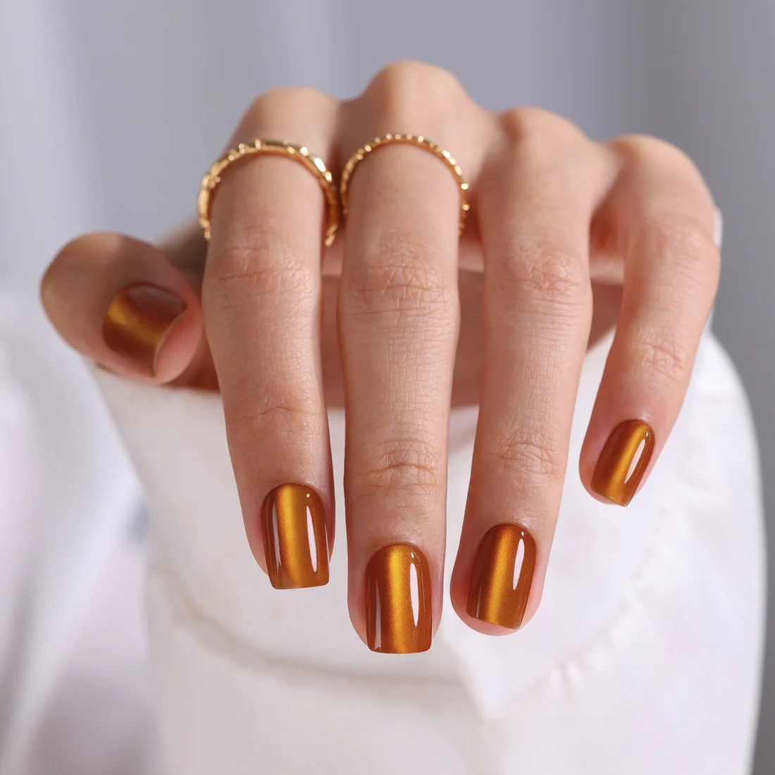 Burnt Orange Cat Eye Short Square Nails stick-on with glue included 16 sizes - 32 pieces reusable