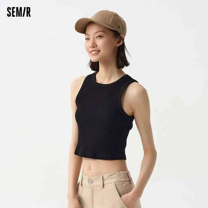 Semir Vest Women Short Style Skinny Round-neck Simple 2024 Spring New Solid Color Top Versatile 26Y0209