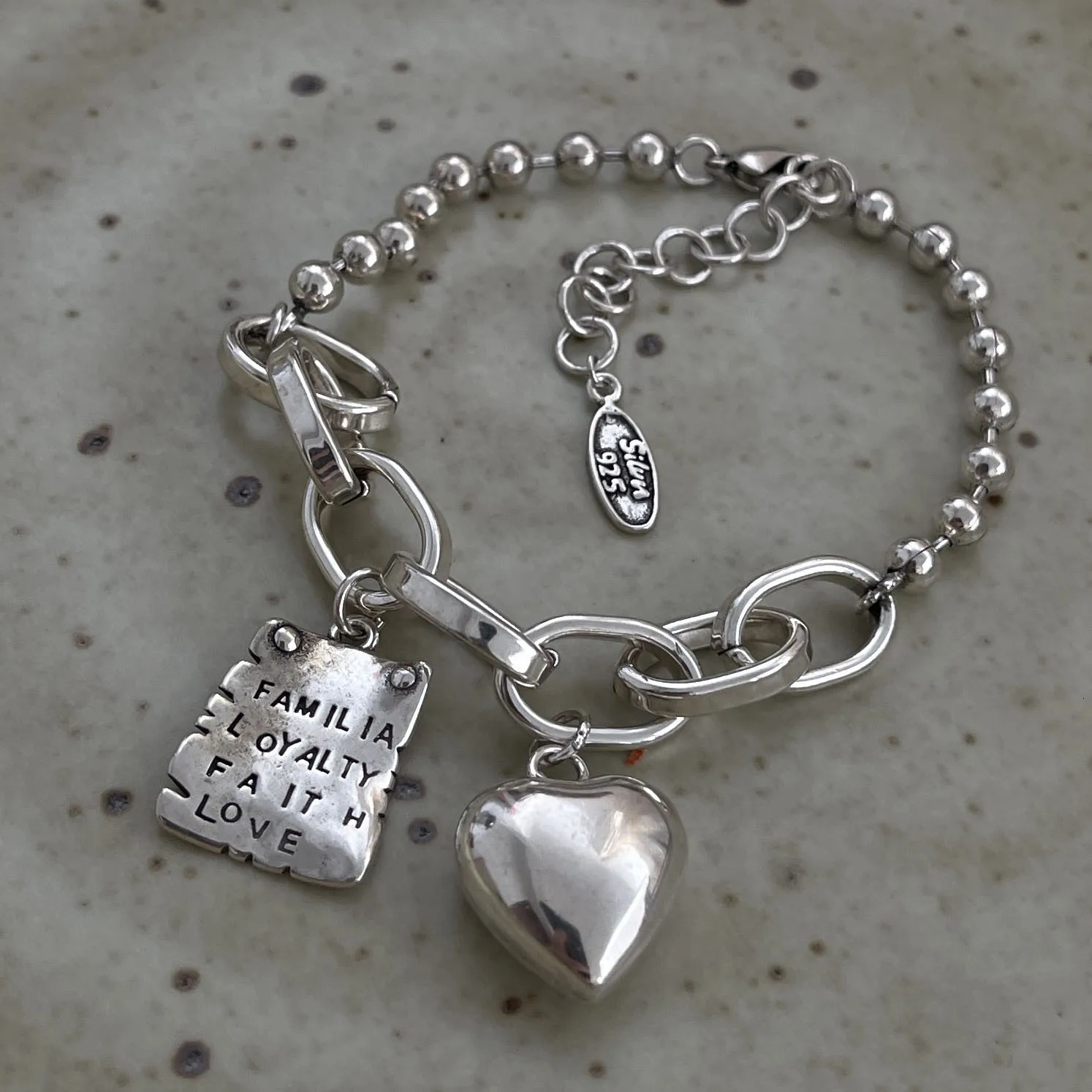 925 Sterling Silver Bracelets for Women Men String Accessories Trend Vintage Heart Vintage Pendant Party Jewelry Gift 260128