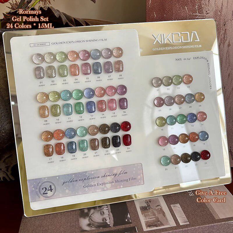 XIKCOA Glitter Gel Nail Polish Set 24 Colors Super Shiny Starry Diamond Varnish Soak Off UV/LED Cured For Salon & DIY Manicure