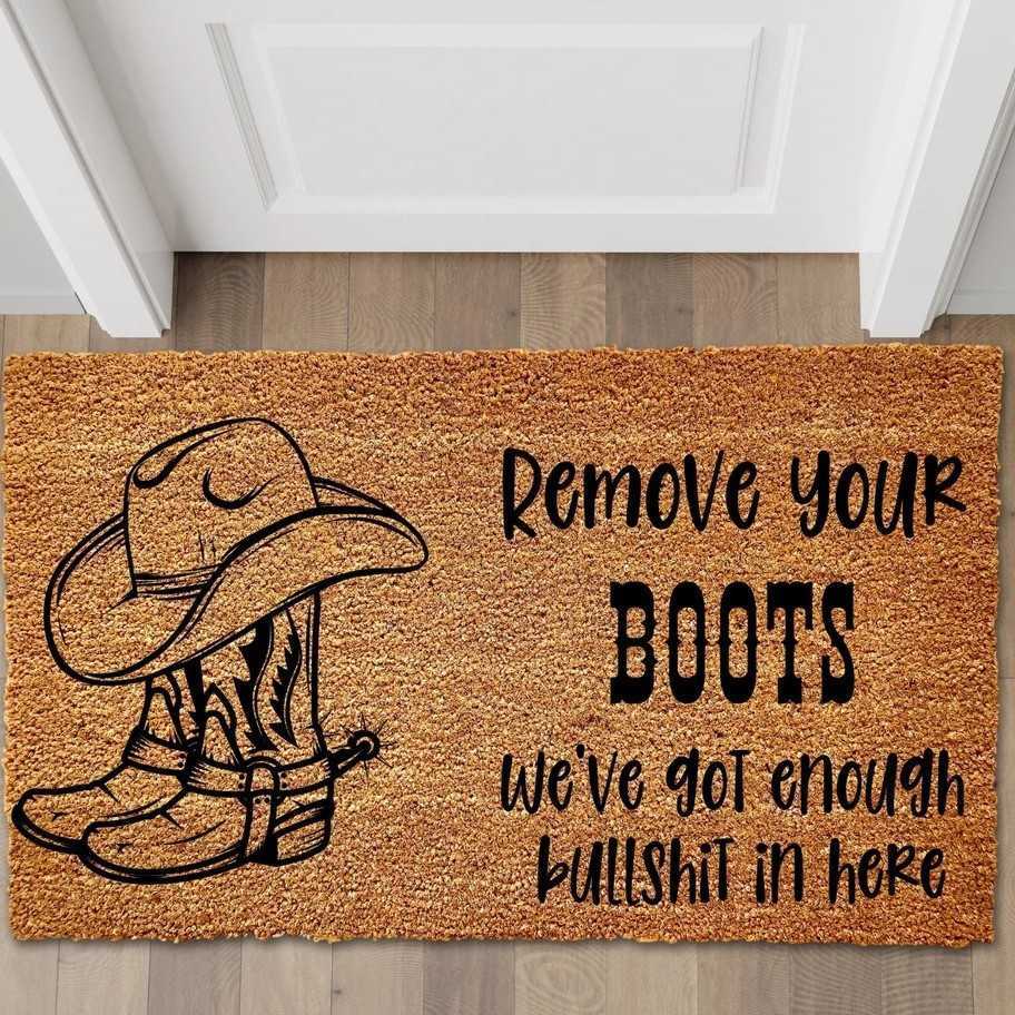 Entrance door faux coconut brown doormat thick crystal velvet American-style door mat with fun text welcome mat S260207