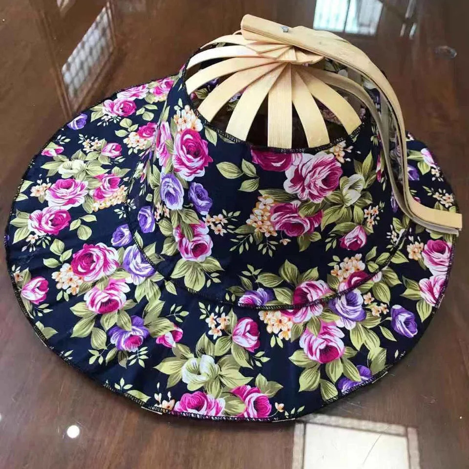 Bamboo fan hat folding portable versatile beach hat sun hat girls summer sun protection sun hat folding fan hat 260208