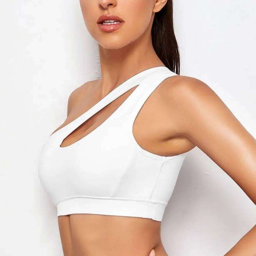 Women Sports Push Up Fitness Bras One Shoulder Shockproof Black White Yoga Running Bra Sexy Vest 26Y0208