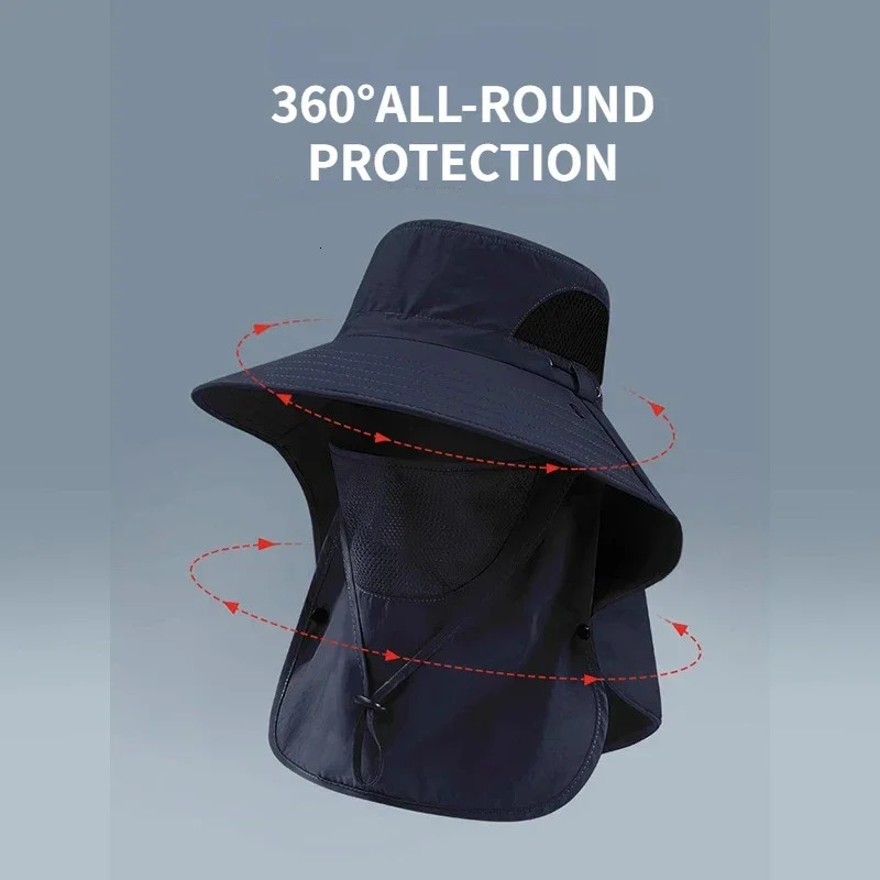 Summer Sun Hats UV Protection Outdoor Hunting Fishing Cap for Men Women Hiking Camping Visor Bucket Hat Neck Flap Fisherman Hat 260204