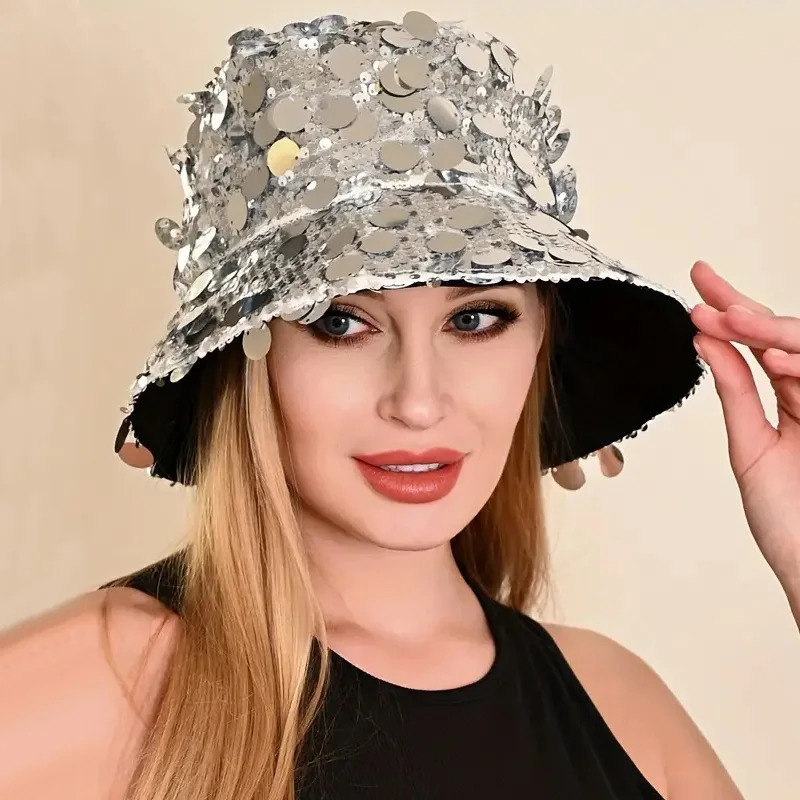 Glittering Silvery Sequin Bucket Hat Lightweight Fisherman Cap for Trendsetters - Perfect Festival Rave Accessory 260208
