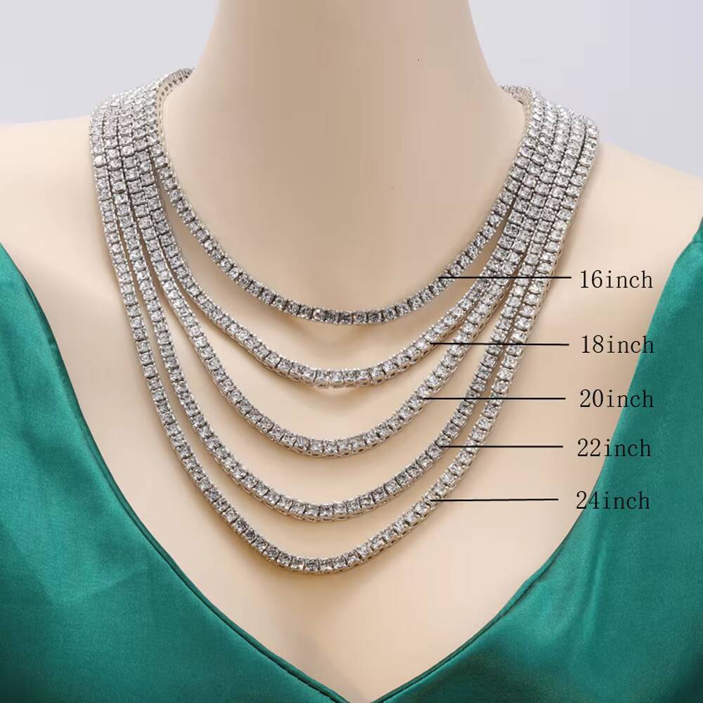 Hiphop 18k Gold Iced Out Chain Moissanite VVS Necklace Choker Moissanite Diamond Men Tennis Necklace