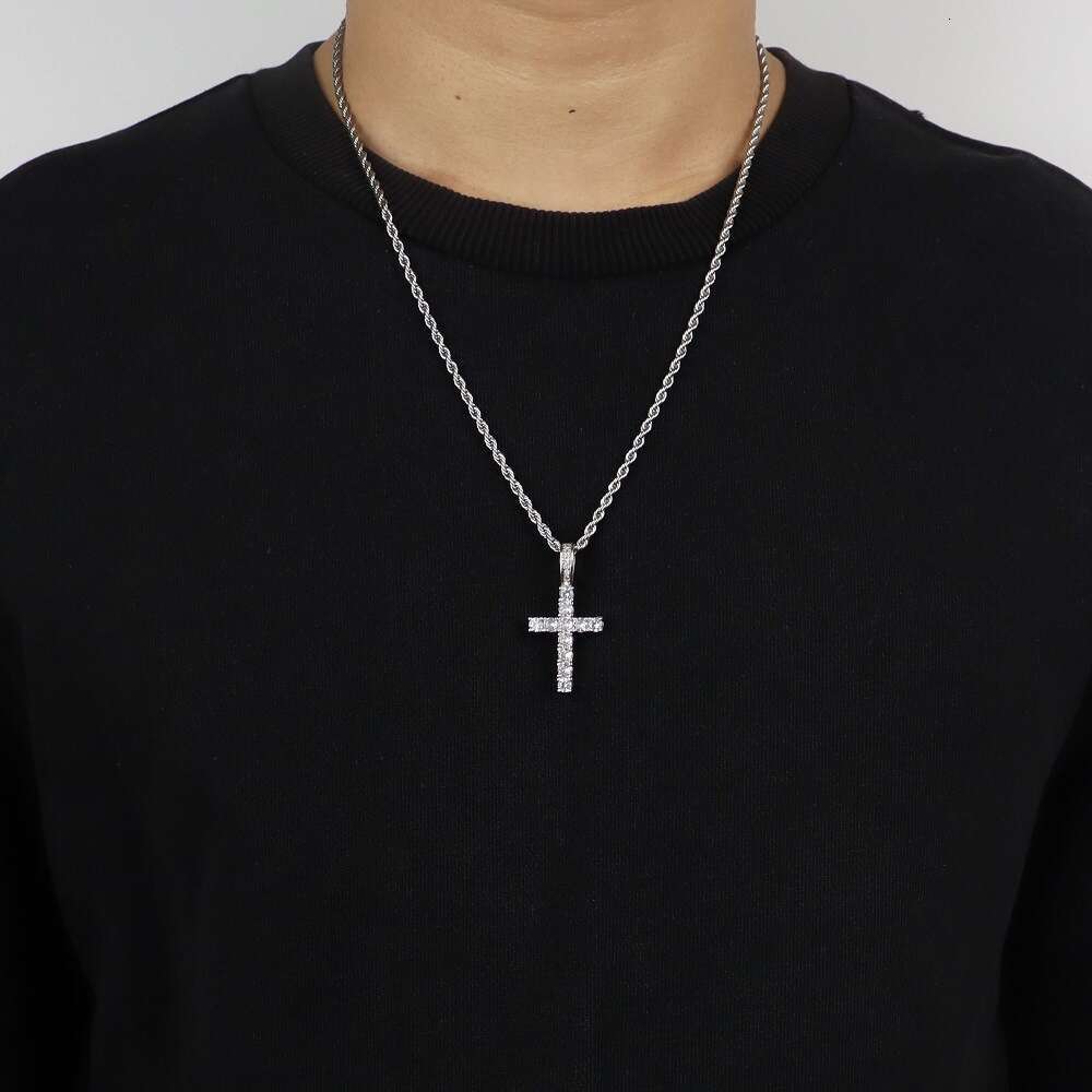 Gold-plated Zirconia Cross Pendant Gemstone Necklace Personalized Hip-hop Chain