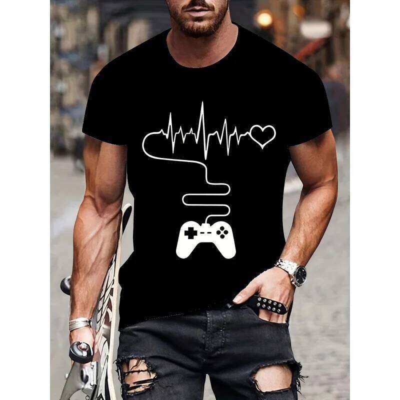 3D Print Game Controller Gamer T-Shirt For Men Pizza Graphic Tees Casual Oversized Short Sleeve Tops O-Neck Streetwear T Shirts X260209