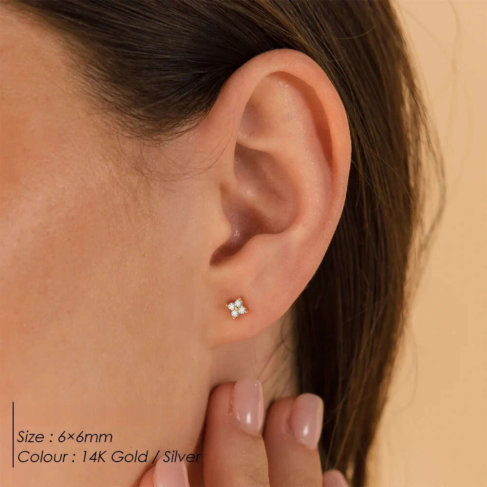 Earrings Stainless Steel Cubic Zirconia Minimalist Stud 6mm Adjustable for Simple Daily Wear and Wedding Guest Jewellery Gift High Quality Texture