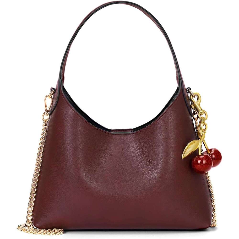 Small Hobo Bags For Women Cherry Shoulder Purse Faux Leather Tote Handbag Trendy Chain Crossbody Bag