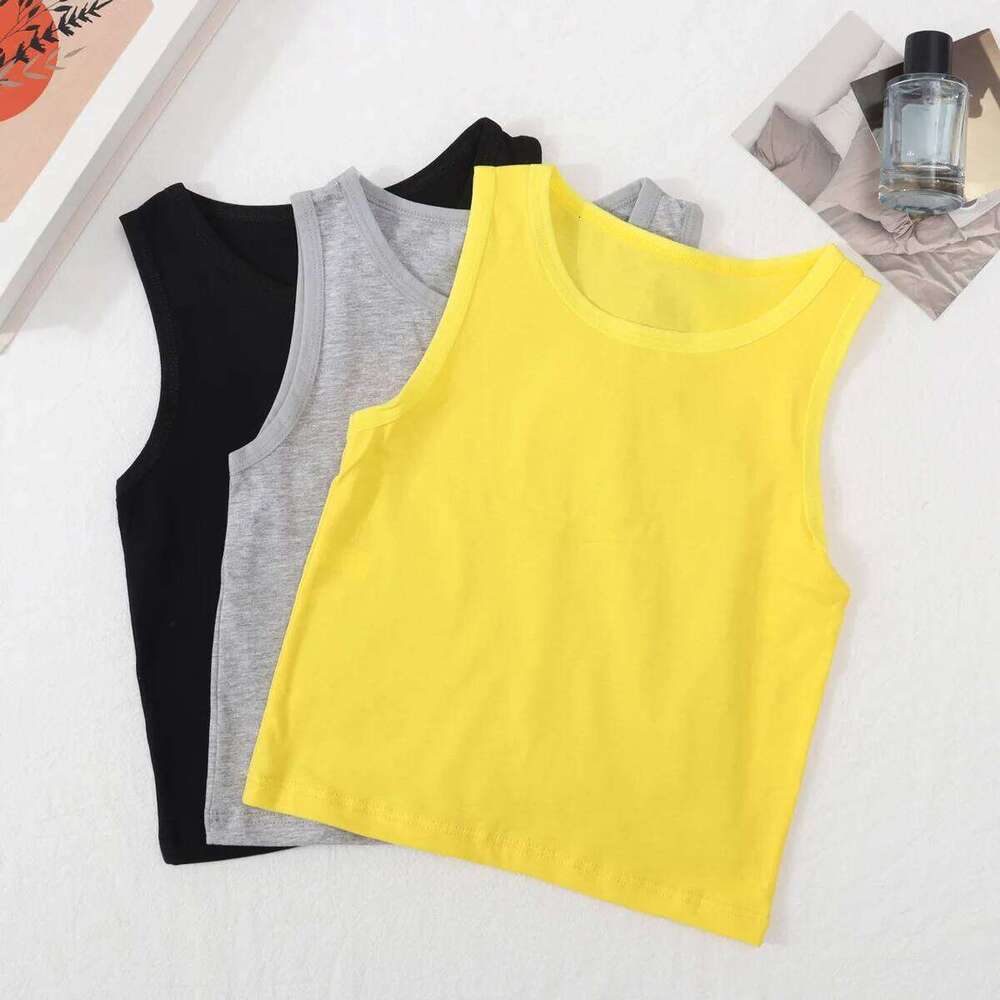 Children's Pure Cotton Lightweight Soft Breathable Worn Inside Outside, Boys and Girls Solid Color Base Small Vest 26Y0209