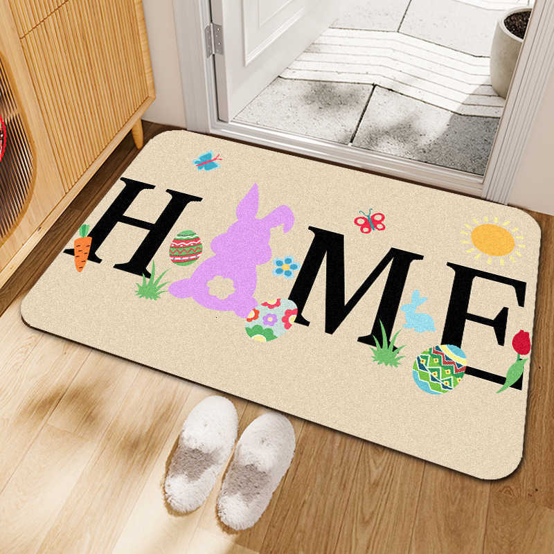 TEMU Easter Bunny Entrance Doormat with Egg Decoration Dirt-resistant and Easy to Clean S260207