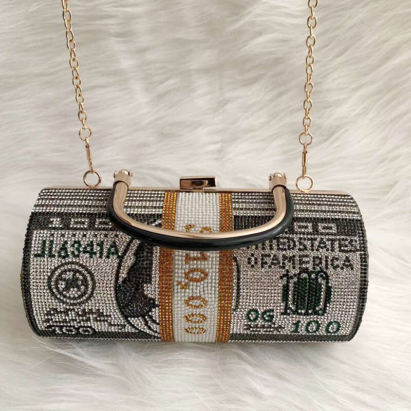 New Diamond Studded Cylinder Dress Single Shoulder Party Manufacturer Fashion Dollar Clutch Evening Bag