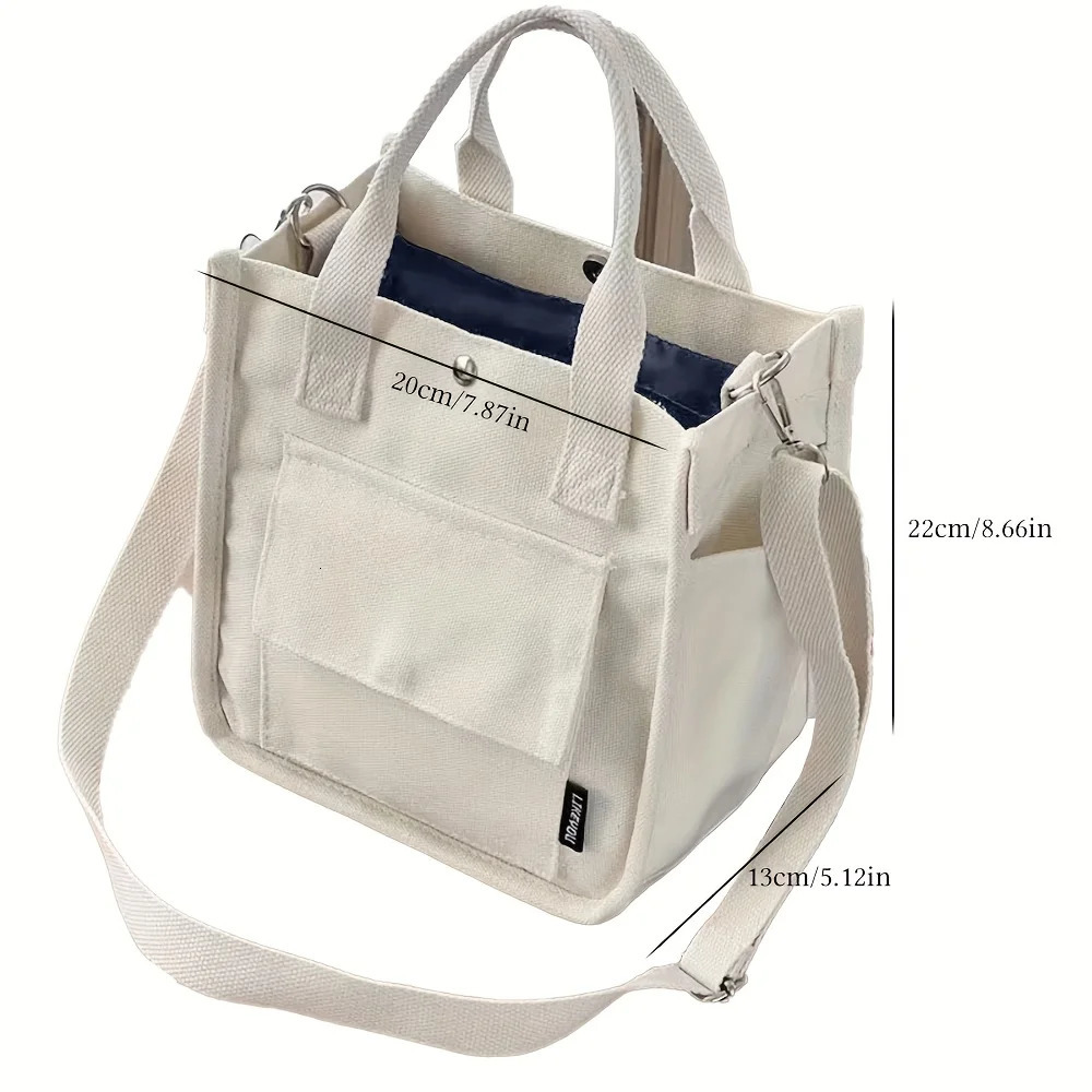 Small Canvas Tote Bag with Pockets Crossbody Bags for Women Cute Shoulder Purse Handbags Lunch Office Work 260208