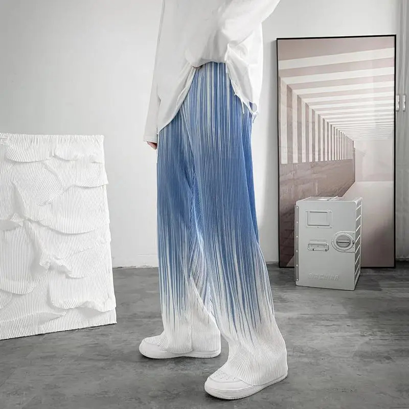 Summer Silk Pleated Man Casual Pants Harajuku Wide Leg Oversize Pants Streetwear Vintage Y2k Pants Clothes Trousers 260208